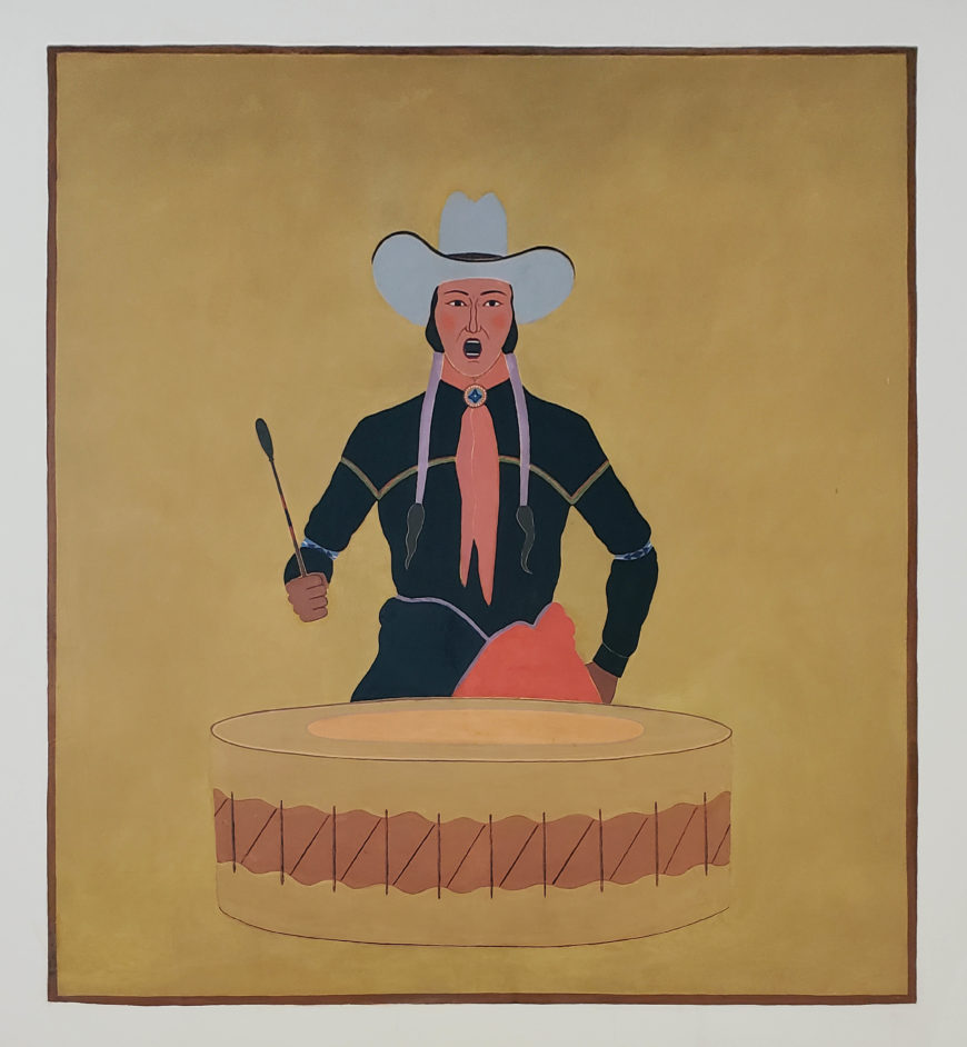Stephen Mopope, Seated Drummer, 1937, mural, Anadarko Post Office, OK