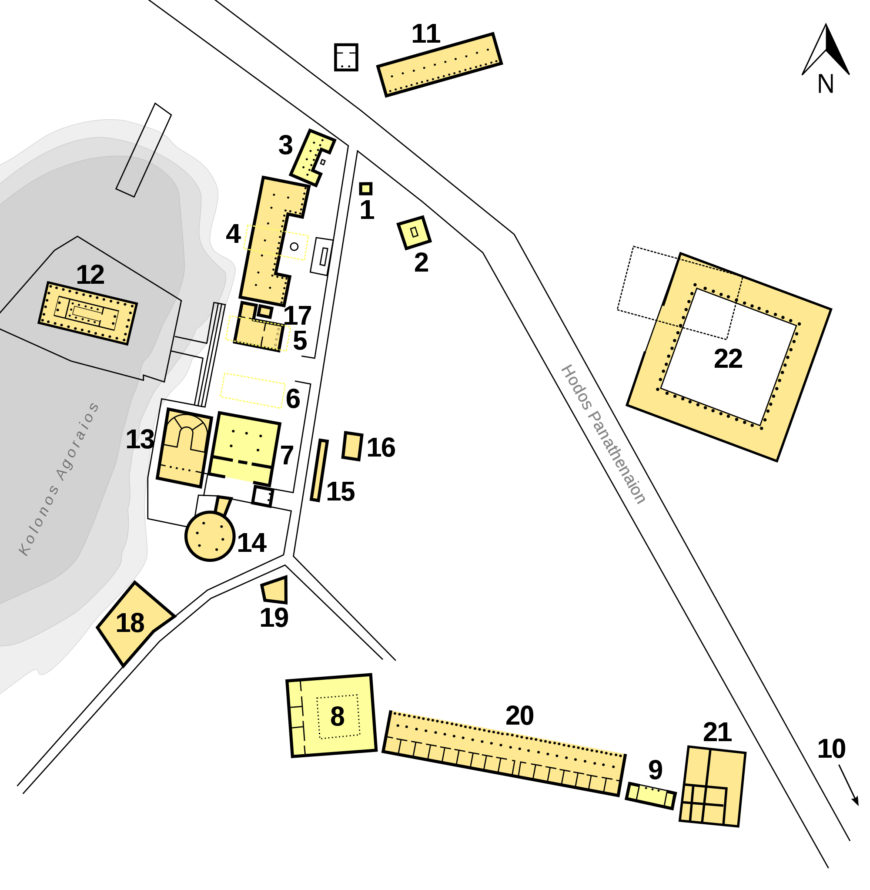Site plan of the Agora of Athens in the Classical period https://commons.wikimedia.org/wiki/File:Plan_Agora_of_Athens_Classical_colored.svg