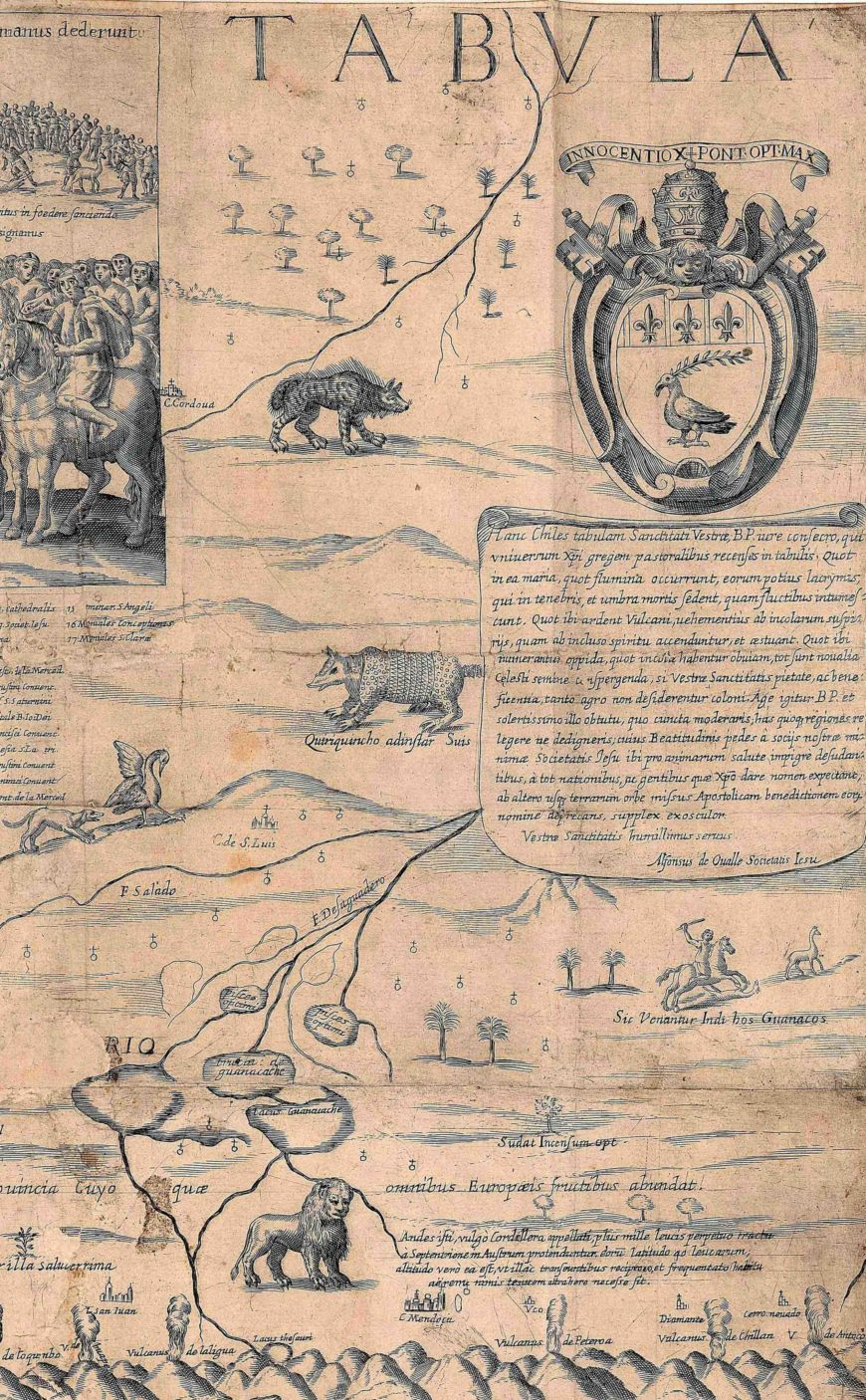 Detail, Tabula geographica regni Chile, showing animals. Image from the John Carter Brown Library, Brown University, Providence, Rhode Island.