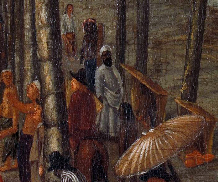 Andries Beeckman, detail of man wearing a turban, The Castle of Batavia, c. 1661, oil on canvas, 151.5 x 108 cm (Rijksmuseum)