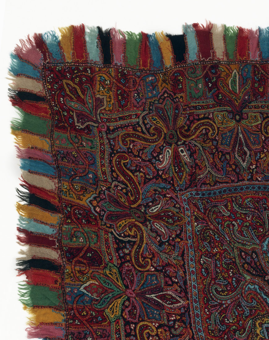 Detail of a shawl, 19th century, wool, India (Cooper Hewitt, Smithsonian Design Museum). This shawl was stitched from different woven pieces and then embroidered.