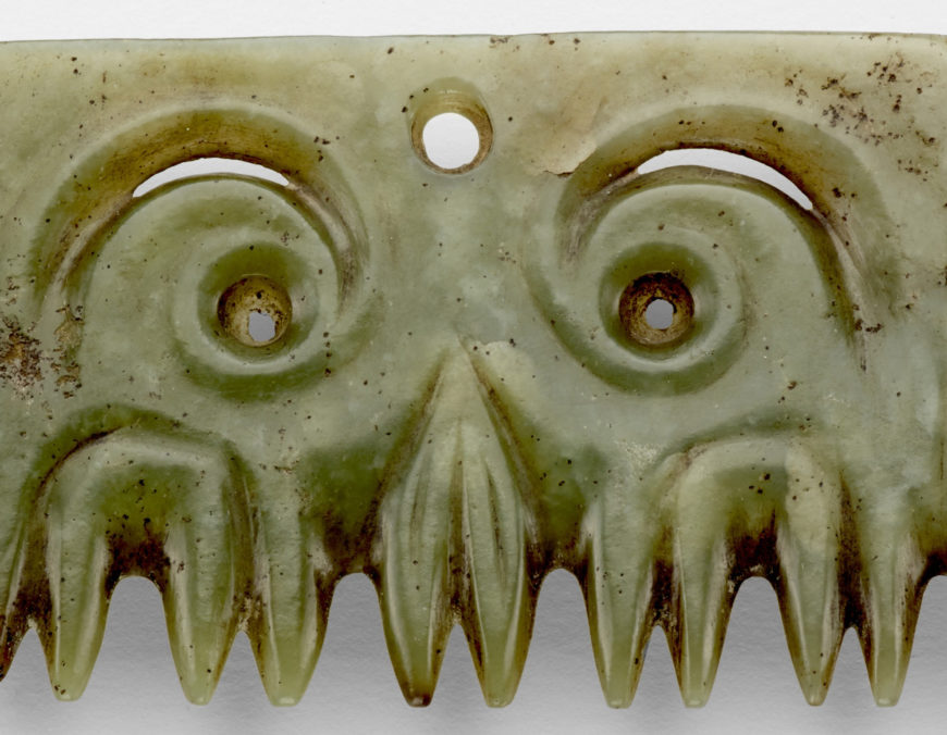 Hongshan culture, pendant in form of a mask, late Neolithic period (c. 3500–3000 B.C.E.), jade (nephrite), 5.7 x 17.2 x .4 cm (Freer Gallery of Art)