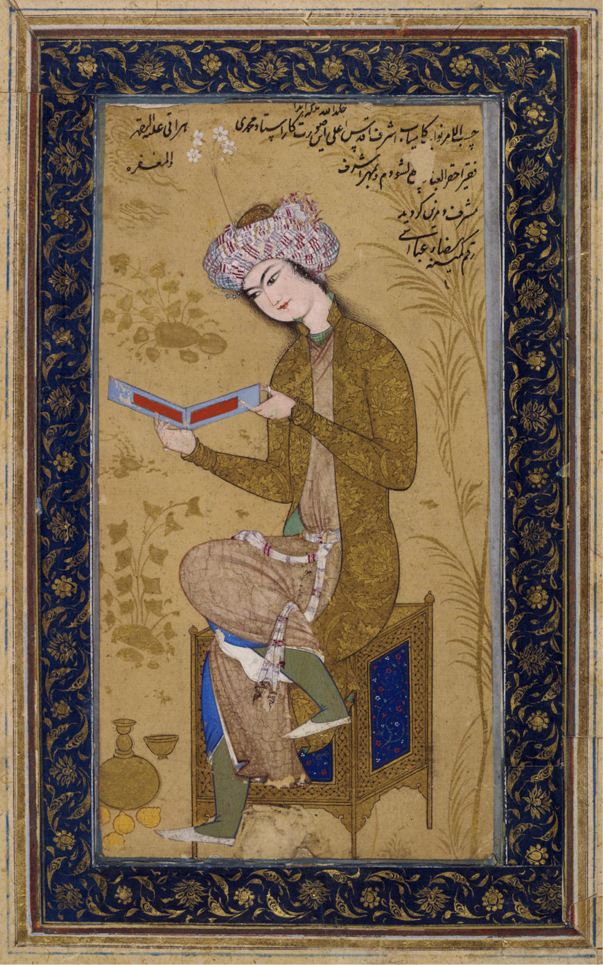 Riza-yi ʿAbbasi, Young page reading, c. 1600, drawing, rom Isfahan, Iran (© The Trustees of the British Museum)
