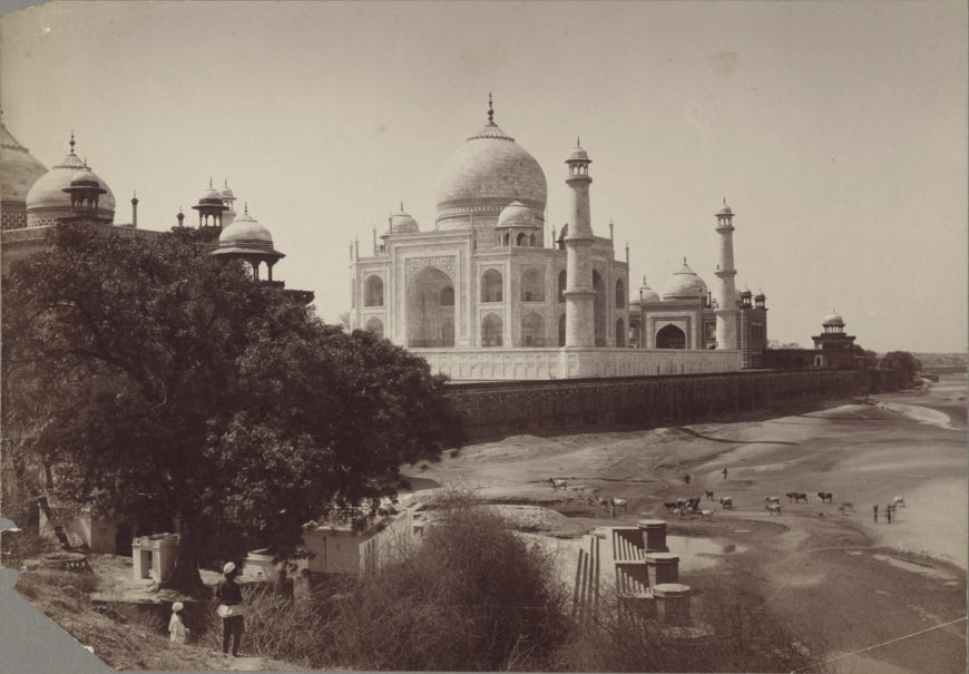 Lala Deen Dayal, The Taj (Rear View), Agra, India, 1885–87, albumen silver print, 18.5 × 26.5 cm (The J. Paul Getty Museum)
