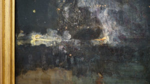 Detail, James Abbott McNeill Whistler, Nocturne in Black and Gold: The Falling Rocket, 1875, oil on panel, 60.2 x 46.7 cm (Detroit Institute of the Arts; photo: Steven Zucker, CC BY-NC-SA 2.0)