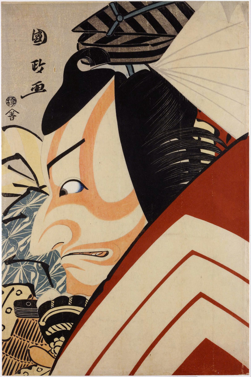 Utagawa Kunimasa, The actor Ichikawa Ebizō in a shibaraku role, 1796 (Edo period), color woodblock print, Japan, 38.5 x 25 cm (© The Trustees of the British Museum)