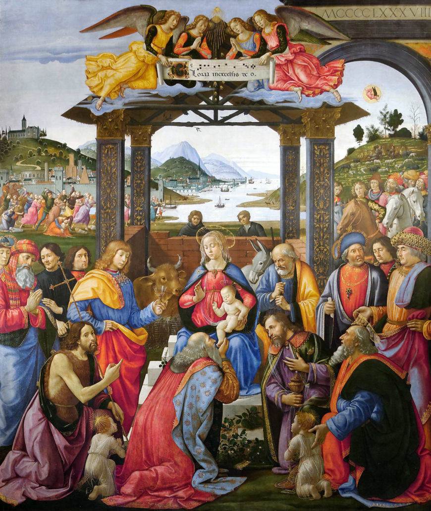 Domenico Ghirlandaio, Adoration of the Magi, 1484–89, tempera on panel, 285 x 240 cm. Museo degli Innocenti, Florence