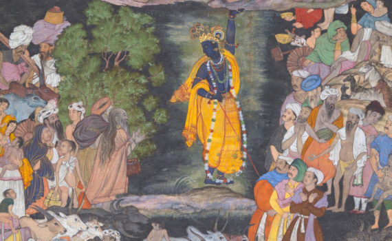 "Krishna Holds Up Mount Govardhan to Shelter the Villagers of Braj", Folio from a Harivamsa (The Legend of Hari (Krishna))