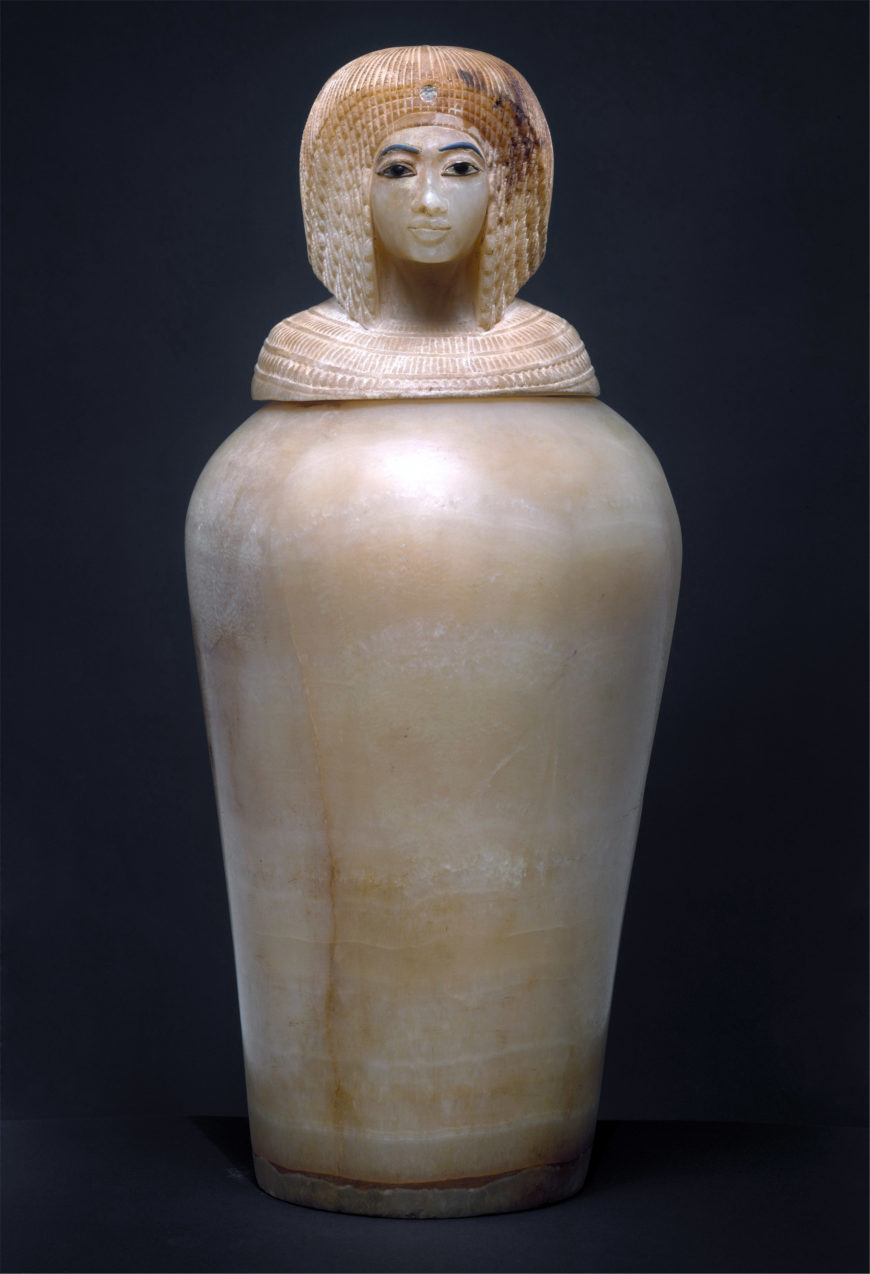 Canopic Jar with a Lid in the Shape of a Royal Woman's Head, ca. 1352–1336 B.C., reign of Akhenaten, Dynasty 18, New Kingdom, Amarna Period Egypt, Upper Egypt; Thebes, Valley of the Kings, Tomb KV 55, Davis/Ayrton 1907 (The Metropolitan Museum of Art). Video by the Metropolitan Museum of Art