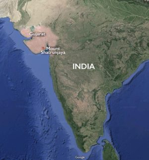 Map showing Mount Shatrunjaya in Palitana, Gujarat, India