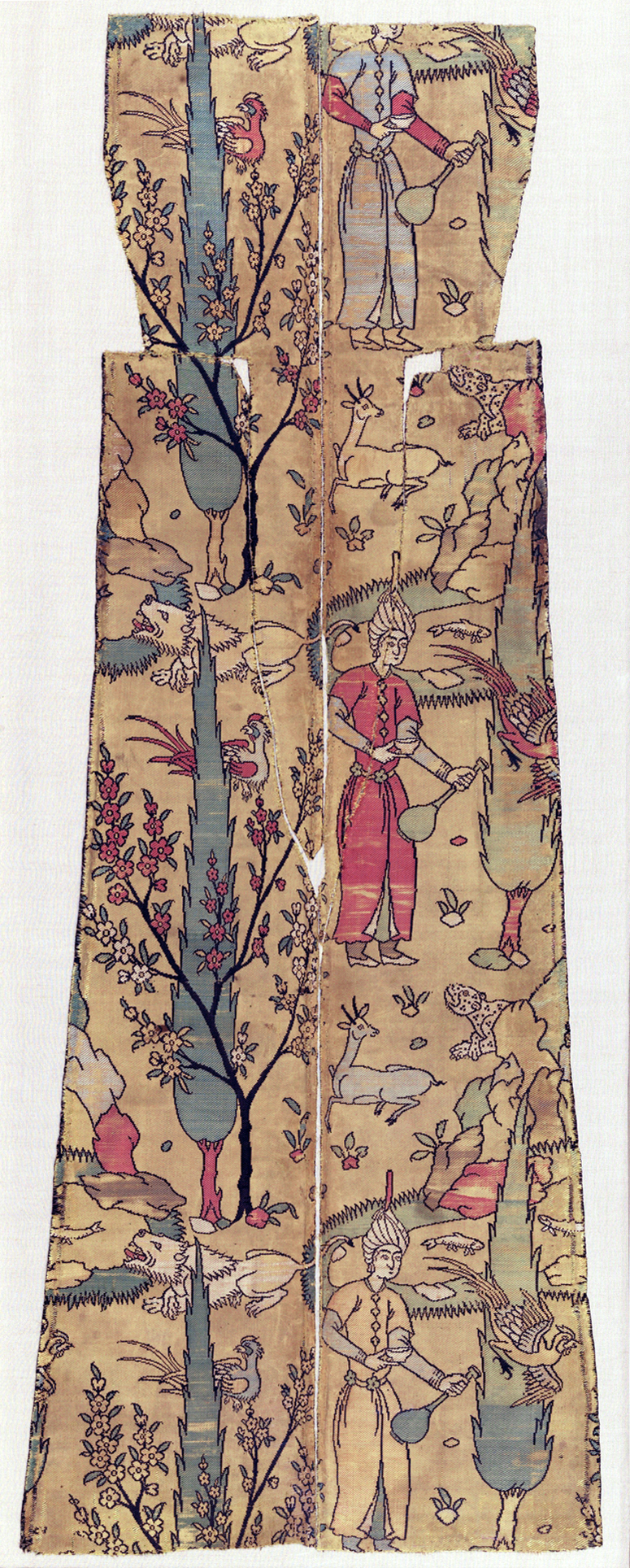 Textile Fragment Depicting a Figure in a Landscape (attrributed to Iran), 16th century, silk (lampas), 101.6 x 36.8 cm (The Metropolitan Museum of Art)