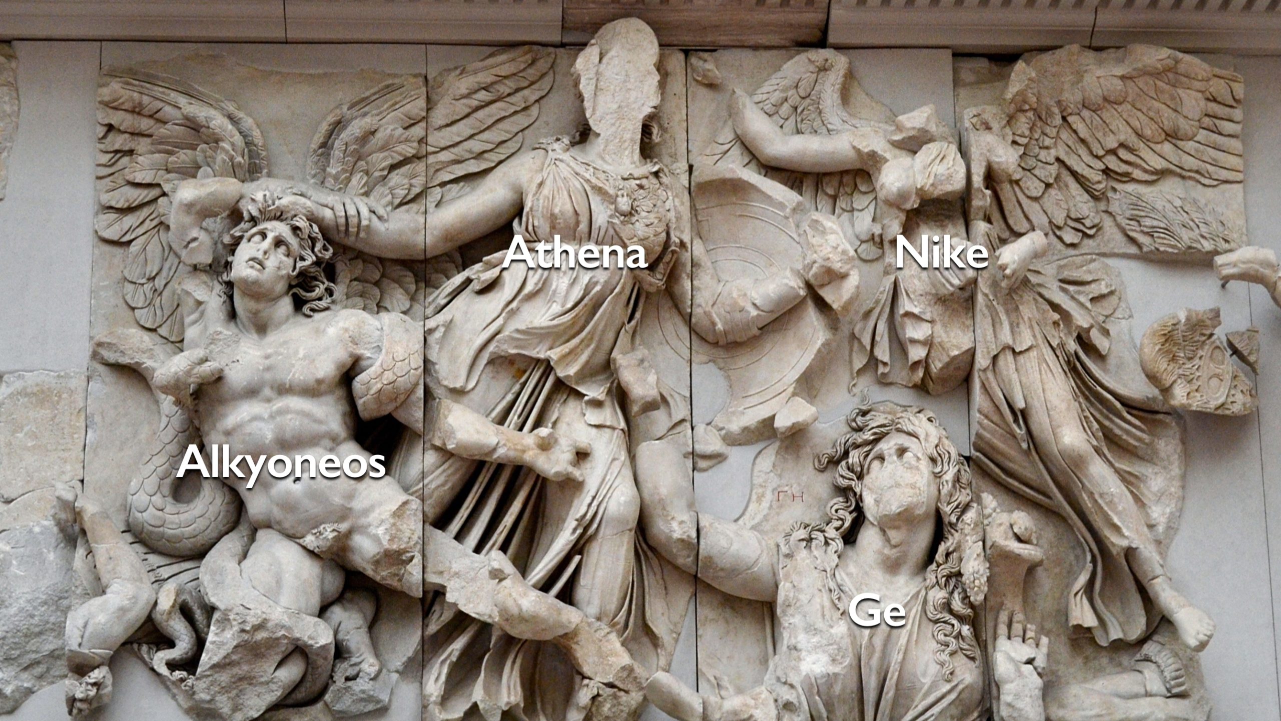 Annotated, Athena panel, east frieze, Pergamon Altar, c. 197-139 B.C.E. (Staatliche Museen, Berlin)