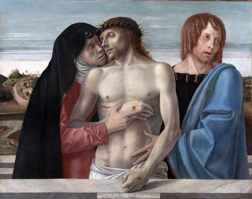 Giovanni Bellini, Pietà (also called the Brera Pietà, c. 1460, tempera on panel, 86 x 107 cm (Brera Pinacoteca)