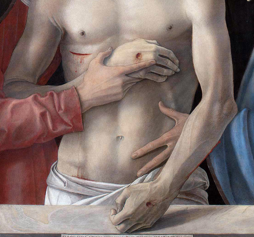 Giovanni Bellini, Pietà (also called the Brera Pietà, c. 1460, tempera on panel, 86 x 107 cm (Brera Pinacoteca)