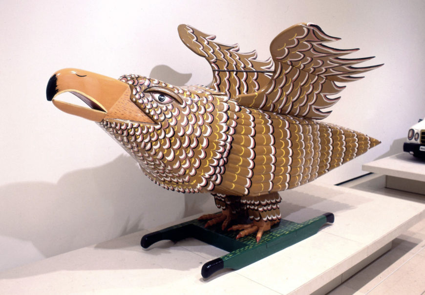 Workshop of Paa Joe, Coffin in the shape of an eagle, 2000, carved and painted wood, Teshie, Ghana, 119 high x 71 x 243.5 cm