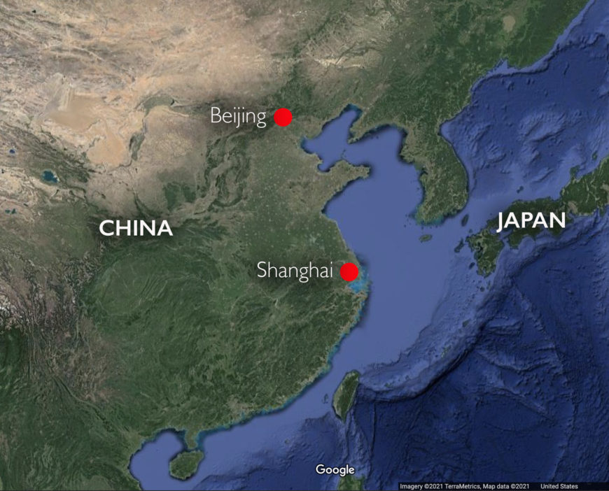 Map of China with Shanghai and Beijing (underlying map © Google)