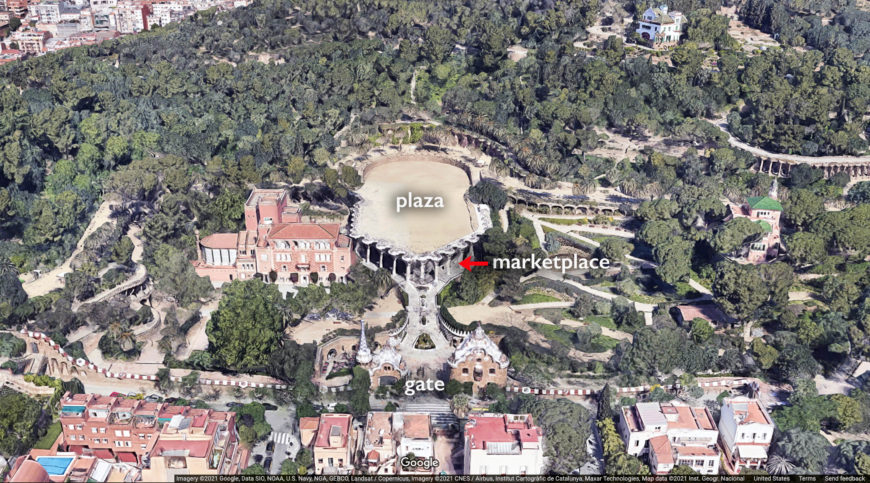 Plan of Park Guell with main features (underlying map © Google)