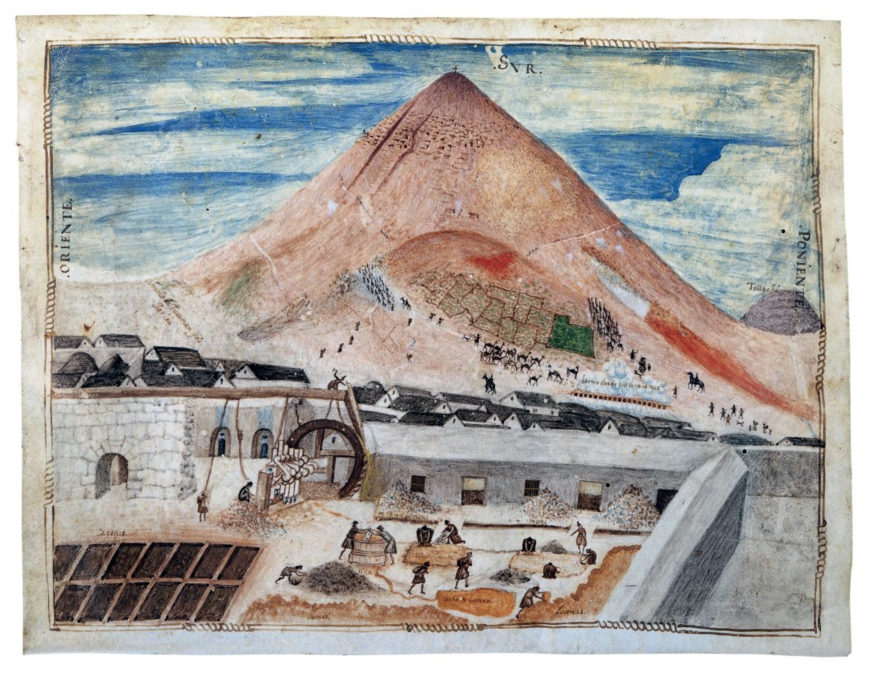 Anonymous Spanish artist, The Silver Mine at Potosí, ca. 1585, watercolor