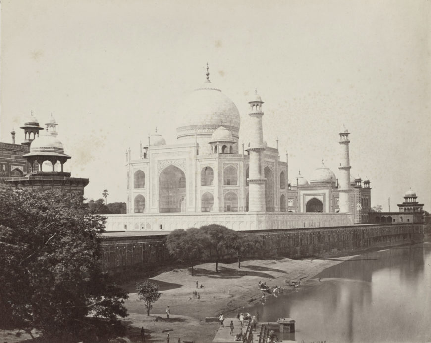Samuel Bourne, Agra,;The Taj, from the River, 1865–1866, albumen silver print; 23 × 28.7 cm (The J. Paul Getty Museum)