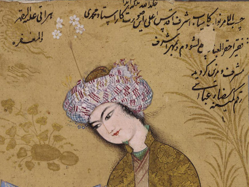 Riza-yi ʿAbbasi, Portrait of a young page reading, c. 1625–26, drawing, from Isfahan, Iran (© The Trustees of the British Museum)
