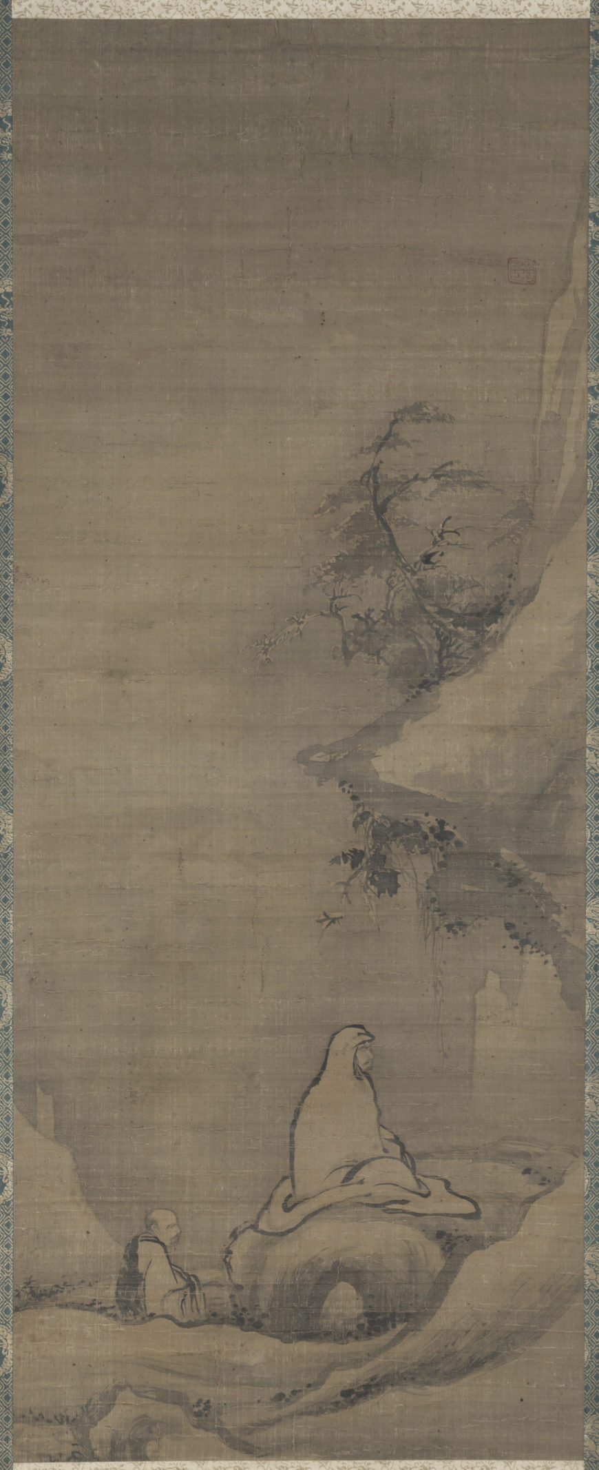 Anonymous, Bodhidharma Meditating Facing a Cliff, late 13th century, hanging scroll, ink on silk, 203.2 x 63.5 cm (The Cleveland Museum of Art)