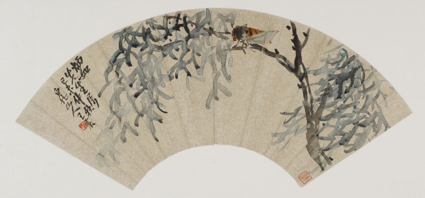 Wang Zhen (1867-1938), Cicada on tree branch, Modern period, 1919, fan mounted as album leaf; ink on gold-flecked paper, China, 23.1 x 51 cm (Freer Gallery of Art, Smithsonian Institution, Washington, DC: Gift of Robert Hatfield Ellsworth in honor of the 75th Anniversary of the Freer Gallery of Art, F1998.222.2)