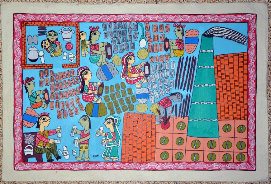 Artist Rebati Mandal depicts a brick factory. (Claire Burkert, 2019)