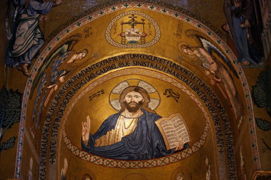 Christ Pantokrator (in apse) and Hetoimasia (above), Cappella Palatina, c. 1130-43, Palermo (photo: <a href="https://commons.wikimedia.org/wiki/File:Cappella_Palatina_Palazzo_dei_Normanni_(Palermo).jpg" class="nofancybox">Allie_Caulfield</a>, CC BY 2.0)