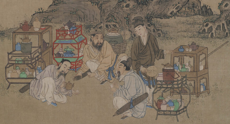 Landscape: tea sipping under willows, Qing dynasty, 1644–1911, ink and color on silk, China, 26 x 27.3 cm (Freer Gallery of Art, Smithsonian Institution, Washington, DC: Gift of Charles Lang Freer, F1909.247e)