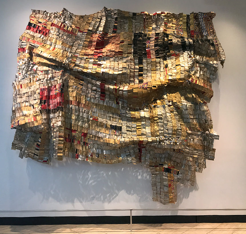 El Anatsui, Old Man’s Cloth, 2003, aluminum and copper wire, 16' x 17' 1" / 487.7 x 520.7 cm (Harn Museum of Art, Gainesville, FL)