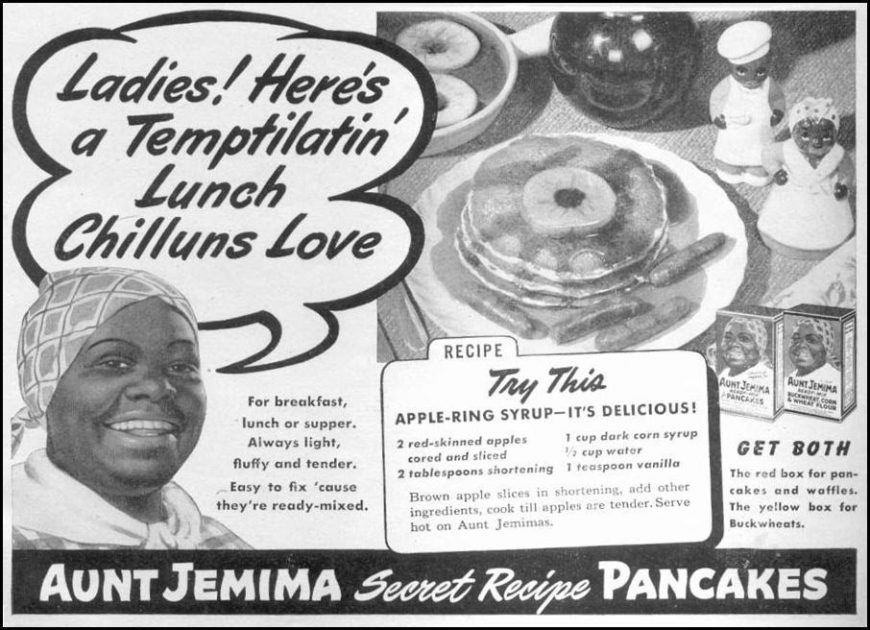 Aunt Jemima pancake flour advertisement, circa 1960.