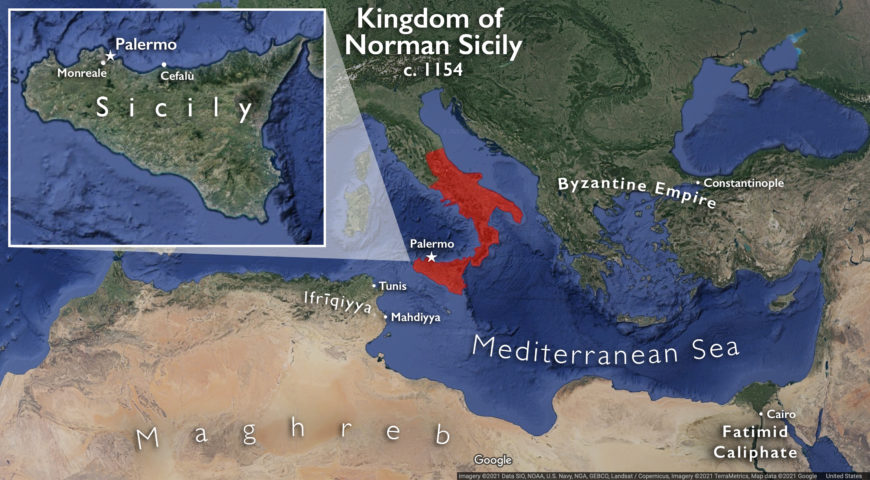 Kingdom of Norman Sicily, c. 1154 (underlying map © Google)