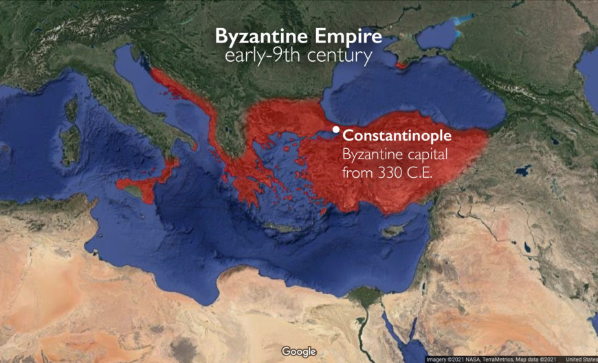 The Byzantine Empire, early 9th century (underlying map © Google)