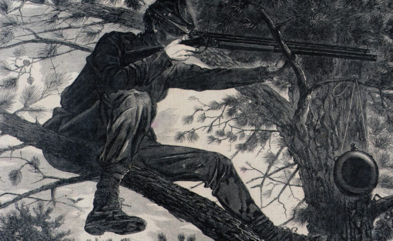 Winslow Homer, “The Army of the Potomac—A Sharpshooter on Picket Duty,” 1862, wood engraving, illustration in Harper’s Weekly (November 15, 1862, Smithsonian American Art Museum)