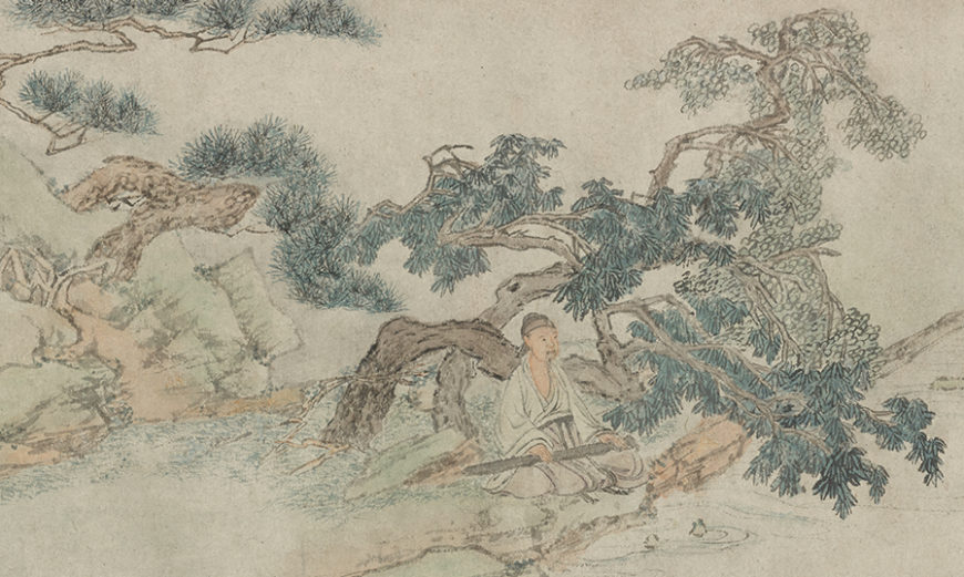 Copy after Qiu Ying 仇英 (c. 1494–1552), Playing the zither beneath a pine tree (detail), Ming dynasty, late 16th-early 17th century, ink and color on paper, China, 22.2 x 105.3 cm (Freer Gallery of Art, Smithsonian Institution, Washington, DC: Purchase — Charles Lang Freer Endowment, F1953.84)