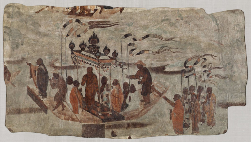 Eight Men Ferrying a Statue of the Buddha from Mogao Cave 323, Tang Dynasty, Dunhuang (Harvard Art Museums)