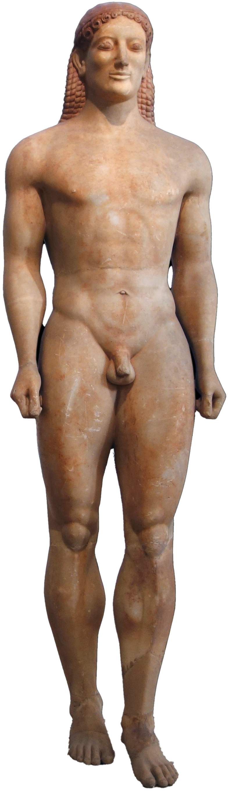 Anavysos (Kroisos) Kouros, c. 530 B.C.E., marble, 6' 4" (National Archaeological Museum, Athens)