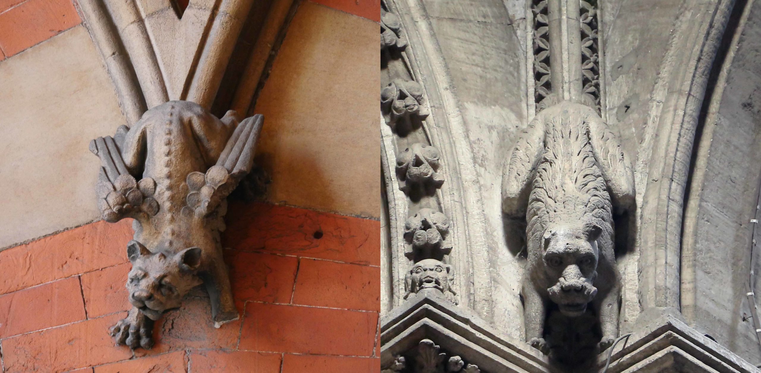 Left: carving, St. Pancras, London (photo: __andrew, CC BY-NC 2.0); right: Chhatrapati Shivaji Terminus, Mumbai (photo: Sailko, CC BY 3.0)