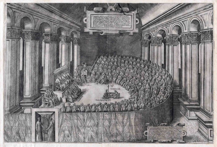 Council of Trent, 1565, in the Speculum Romanae Magnificentiae, etching and engraving, 33.5 x 49.7 cm (The Metropolitan Museum of Art)