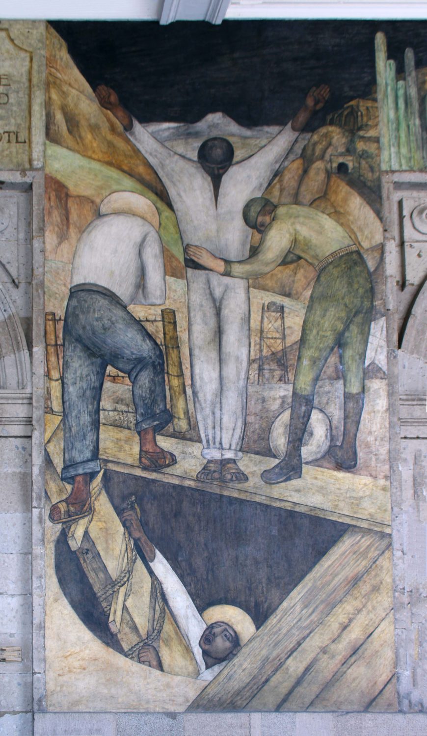 Diego Rivera, Leaving the Mine, 1923–24, mural in the Secretaría de Educación Pública, Mexico City (photo: Megan Flattley)