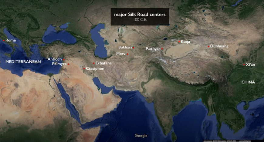 Map of important locations along the Silk Roads (underlying map © Google)