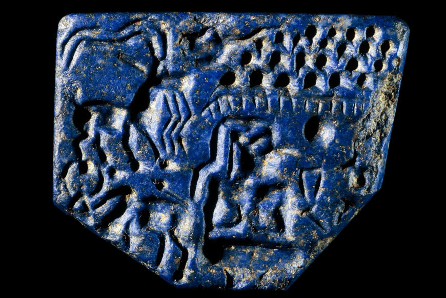 Stamp seal, c. 2400–2000 B.C.E., Bronze Age Iran, Lapis lazuli, 2.3 x 3.10–4 cm ( © Trustees of the British Museum)
