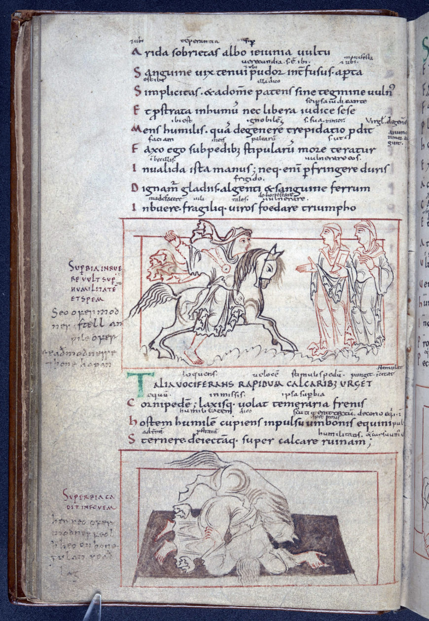 Pride and her fall illustrated in Prudentius’ Psychomachia (War of the Soul), 4th quarter of the 10th century–11th century (British Library, Cotton MS Cleopatra C VIII, f. 15v)