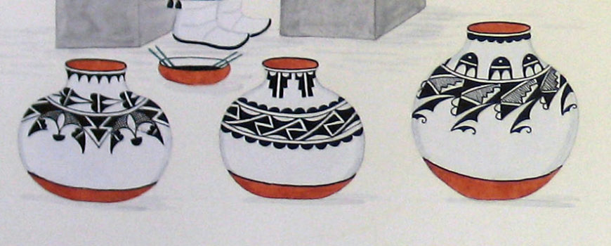 Awa Tsireh, Pottery Makers (detail), c. 1930, ink and watercolor, 33.02 x 54.29 cm (Columbus Museum of Art, Ohio)
