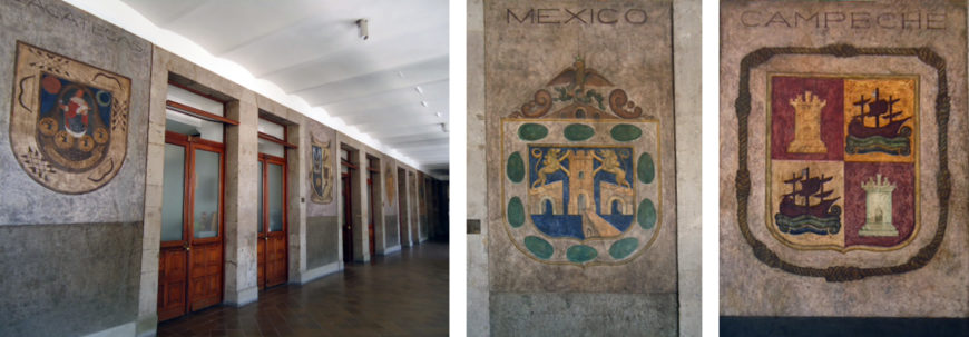 Escutcheons of the states of Mexico (photo: Kvg88, CC BY-SA 3.0); center: escutcheon of the state of Mexico (photo: Kvg88, CC BY-SA 3.0); right: escutcheon of the state of Campeche (photo: Kvg88, CC BY-SA 3.0);