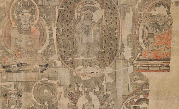 A silk painting of sacred Buddhist images from Dunhuang