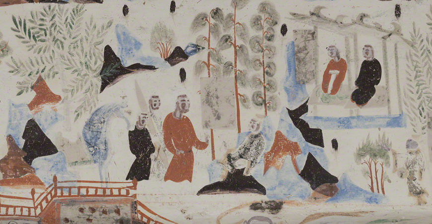 Detail of the dying Syama from the Syama jataka tale mural. Mogao Cave 302. Sui, 581-618 CE. Dunhuang. Image courtesy of the Dunhuang Academy.