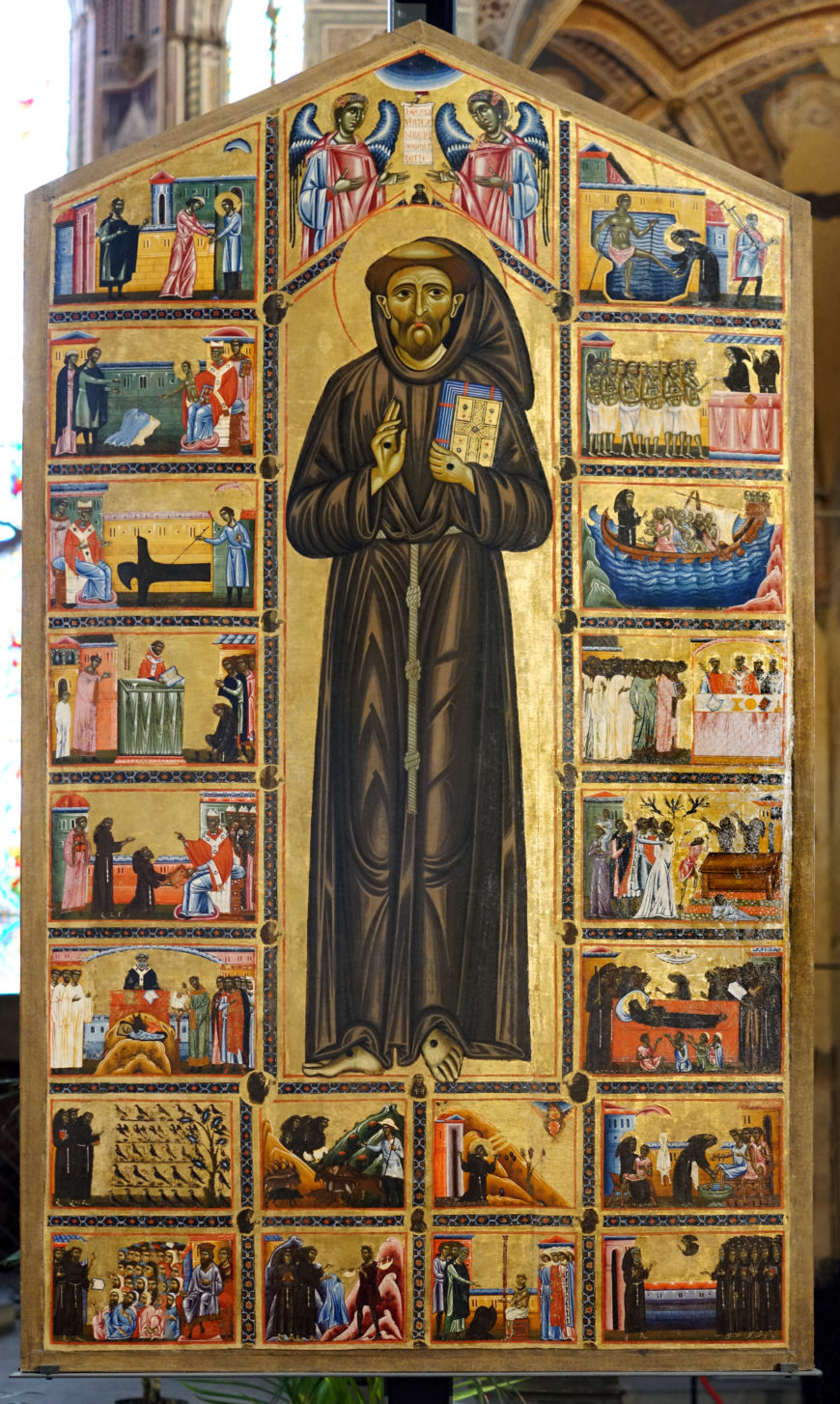 Master of the Bardi Saint Francis, Altarpiece with scenes from the life of Saint Francis of Assisi (Bardi Dossal), c. mid 13th century, tempera on panel, Bardi Chapel, Basilica of Santa Croce, Florence (photo: Steven Zucker, CC BY-NC-SA 2.0)