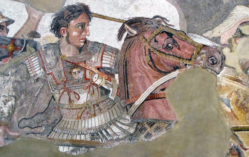 Detail of Alexander the Great, Alexander Mosaic, created in the 2nd century B.C.E., from the House of the Faun in Pompeii, reconstructed in the Museo Archeologico Nazionale di Napoli