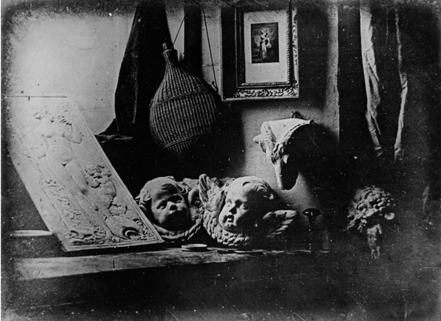 Louis-Jacques-Mandé Daguerre, The Artist’s Studio / Still Life with Plaster Casts, 1837, daguerreotype (photography), 6.5 inches by 8.5 inches (public domain)